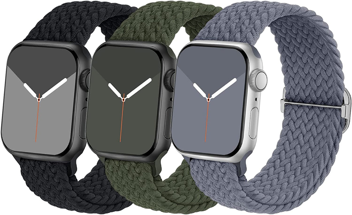 Braided Solo Loop Compatible with Apple Watch Band 38Mm 40Mm 41Mm 42Mm 44Mm 45Mm 49Mm for Women Men, Nylon Elastic Straps Wristbands for Iwatch Series Ultra SE 8 7 6 5 4 3 2 1  Suitisbest Black/Green/Blue Gray 42/44/45mm 