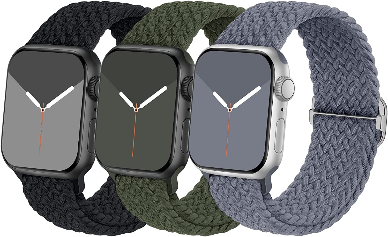 Braided Solo Loop Compatible with Apple Watch Band 38Mm 40Mm 41Mm 42Mm 44Mm 45Mm 49Mm for Women Men, Nylon Elastic Straps Wristbands for Iwatch Series Ultra SE 8 7 6 5 4 3 2 1  Suitisbest Black/Green/Blue Gray 42/44/45mm 