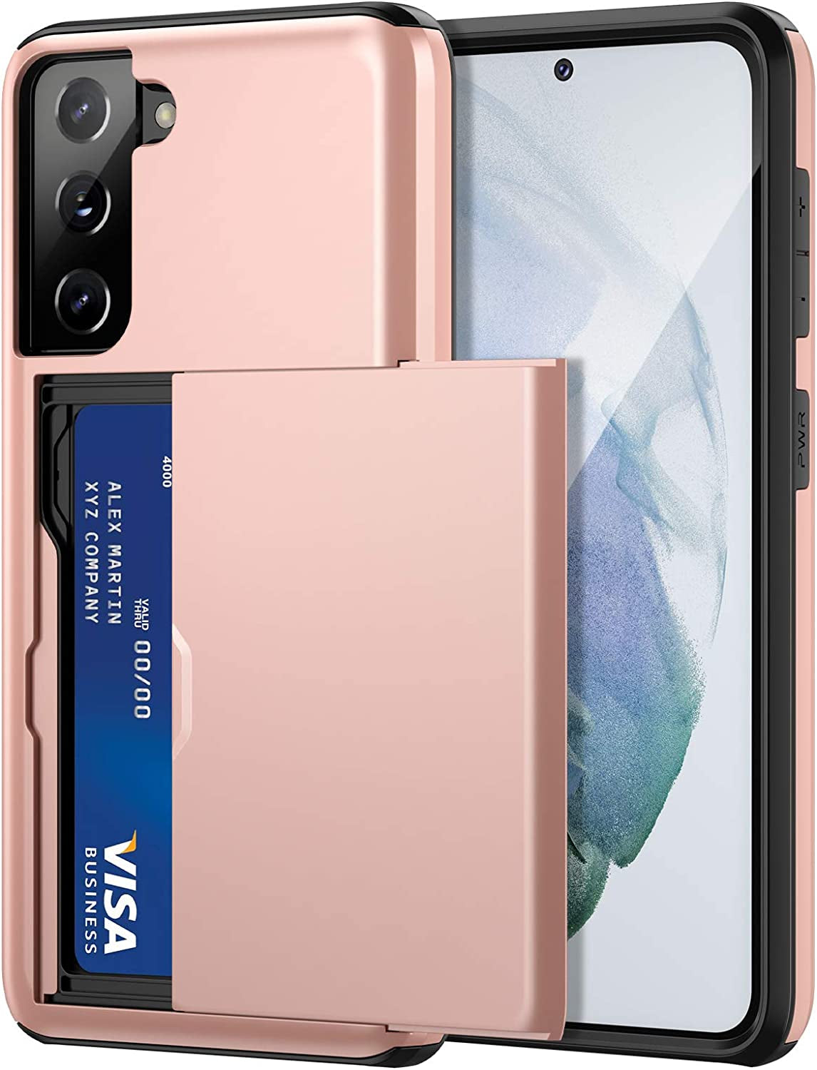 Jiunai for Samsung S21 plus Case, Galaxy S21 plus Case Credit Card Ids Cash Holder Shell Wallet Case Slide Cover Dual Layer Rubber Cover Phone Case for Samsung Galaxy S21 plus 5G 6.7'' 2021 Navy  Jiunai Rose Gold  