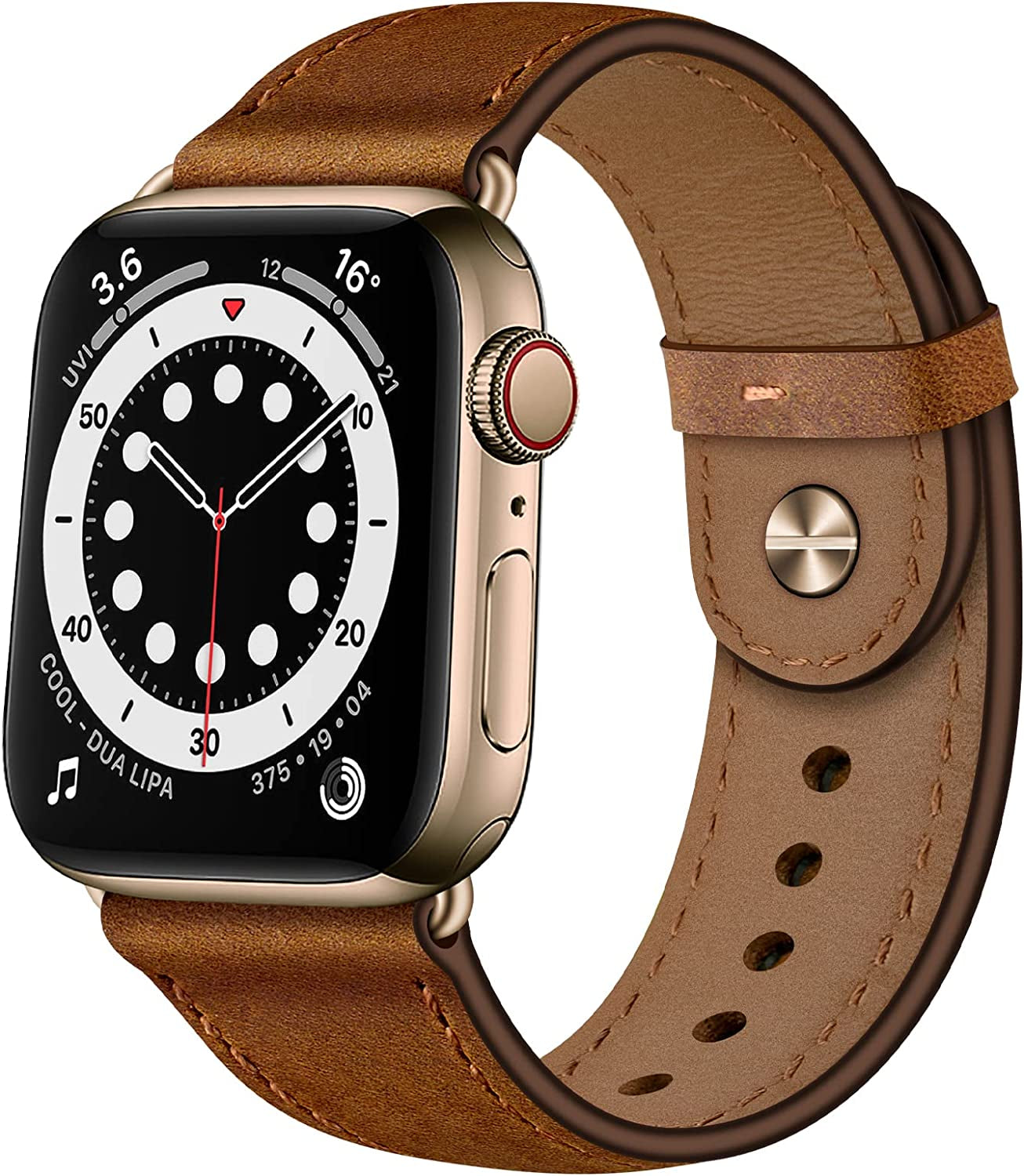 OUHENG Compatible with Apple Watch Band 49Mm 45Mm 44Mm 42Mm 41Mm 40Mm 38Mm, Genuine Leather Bands Strap for Iwatch Ultra SE2 SE Series 8 7 6 5 4 3 2 1 (Retro Brown/Black)  OUHENG Retro Brown/Bronze Gold 41mm/40mm/38mm 