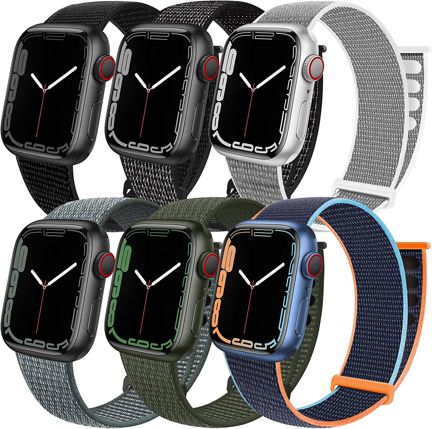 6 Pack Sport Loop Band Compatible with Apple Watch Band 38Mm 40Mm 41Mm 42Mm 44Mm 45Mm 49Mm Iwatch Series 8 7 6 5 SE 4 3 2 1 Ultra Strap Nylon Weave Women Men Stretchy Braided Replace Wristband Breathable  HILIMNY Dark Black/Rcflcctor Black/Seashell/Storm Gray/Army Green/Deep Navy 42mm/44mm/45mm/49mm 