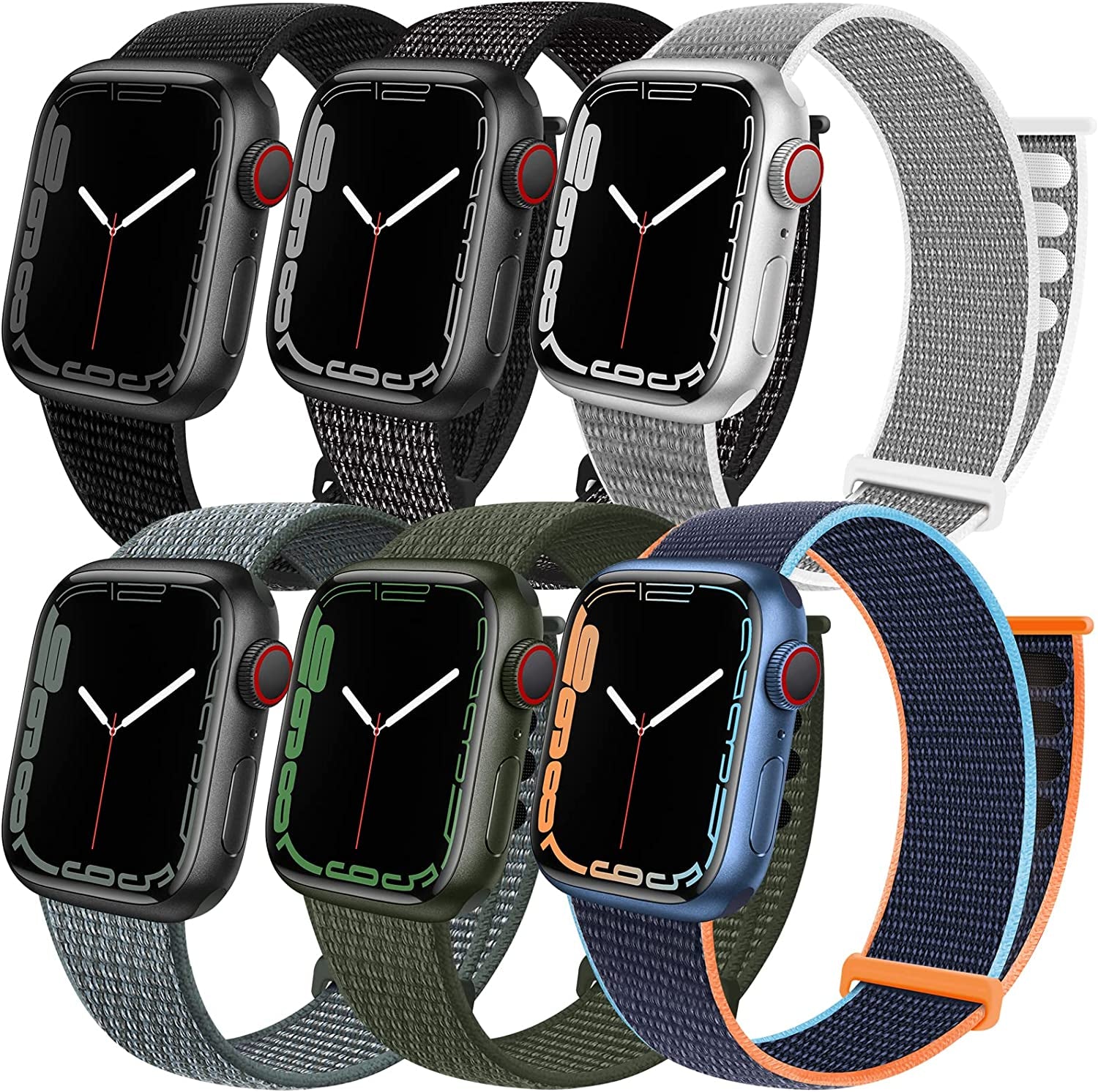 6 Pack Sport Loop Band Compatible with Apple Watch Band 38Mm 40Mm 41Mm 42Mm 44Mm 45Mm 49Mm Iwatch Series 8 7 6 5 SE 4 3 2 1 Ultra Strap Nylon Weave Women Men Stretchy Braided Replace Wristband Breathable  HILIMNY   
