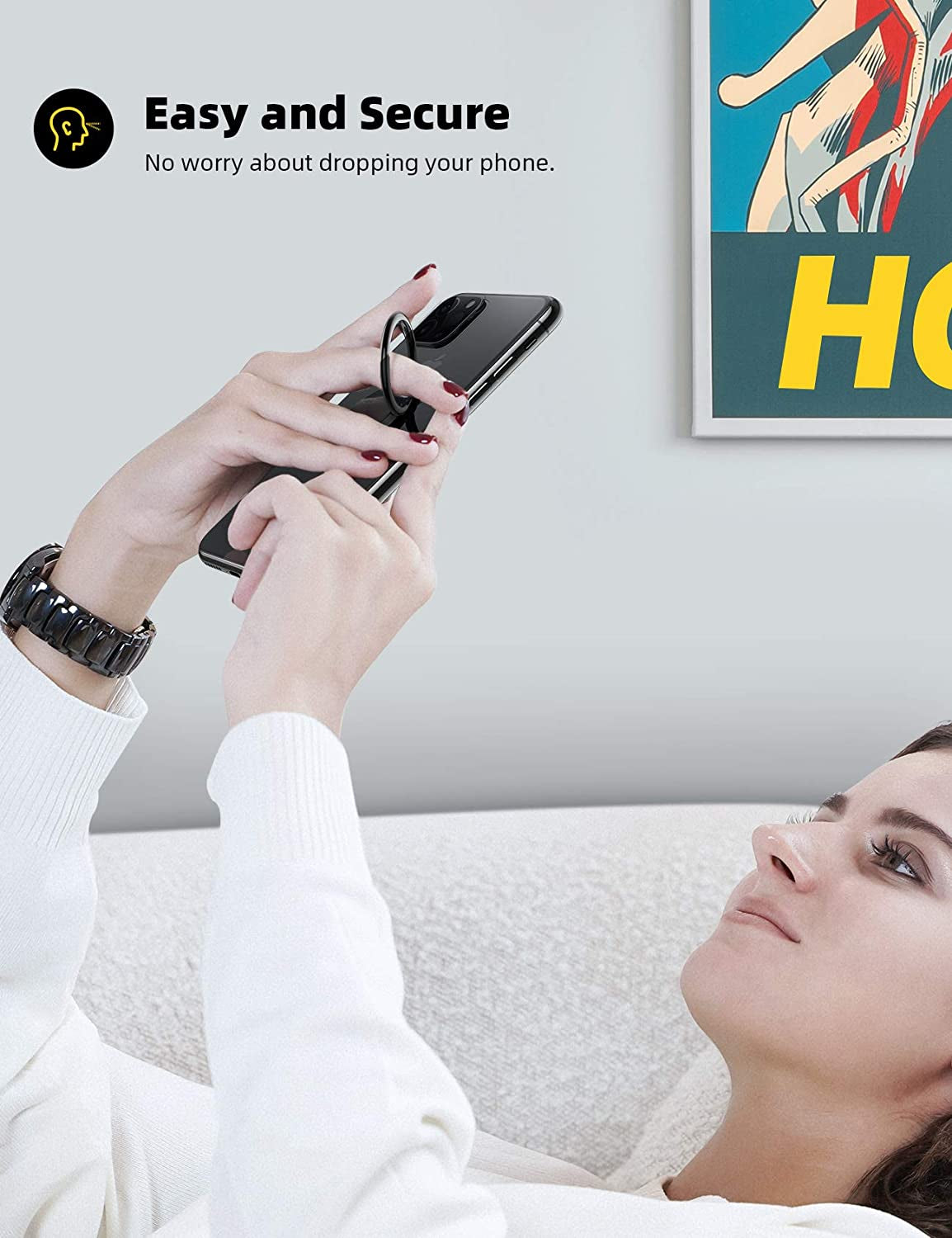 Cell Phone Ring Holder Finger Stand - Lamicall Phone Kickstand, Metal Grip Hook Work with Magnetic Car Mount, Compatible with Iphone 14 13 12 Mini 11 Pro Xs Max XR X 8 Plus, Smartphone Accessories BLK  Lamicall   