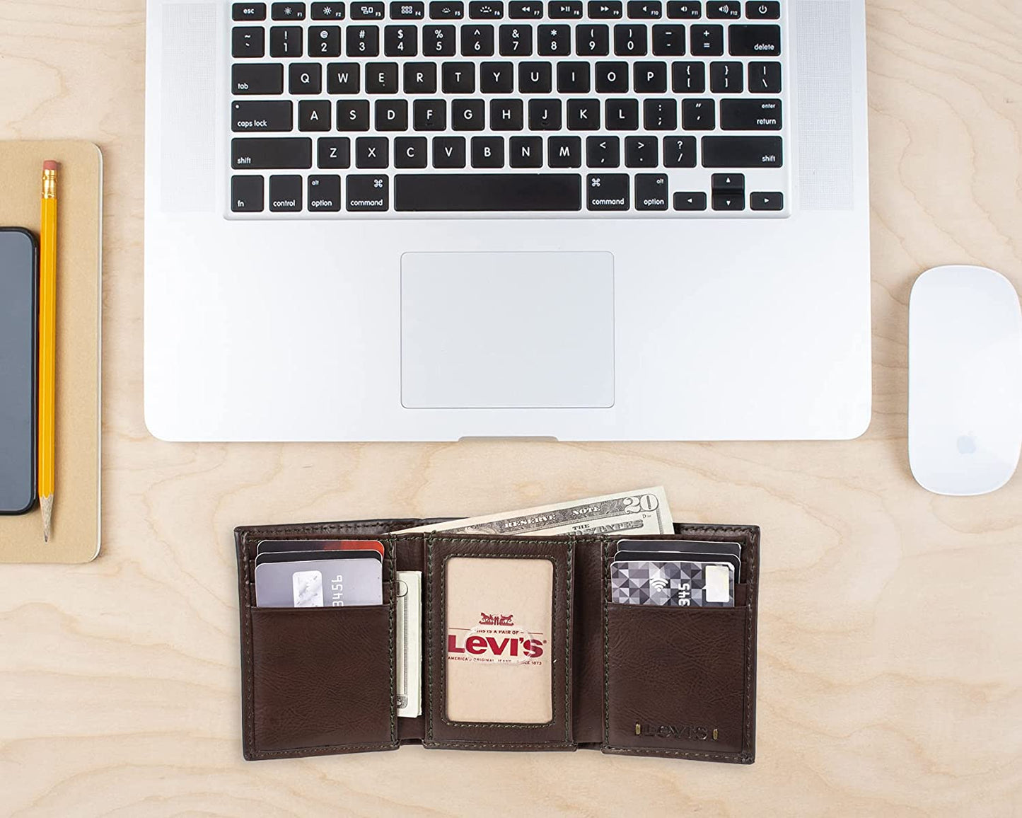 Levi'S Men'S Sleek and Slim Trifold Minimalist Wallet  Levi's   