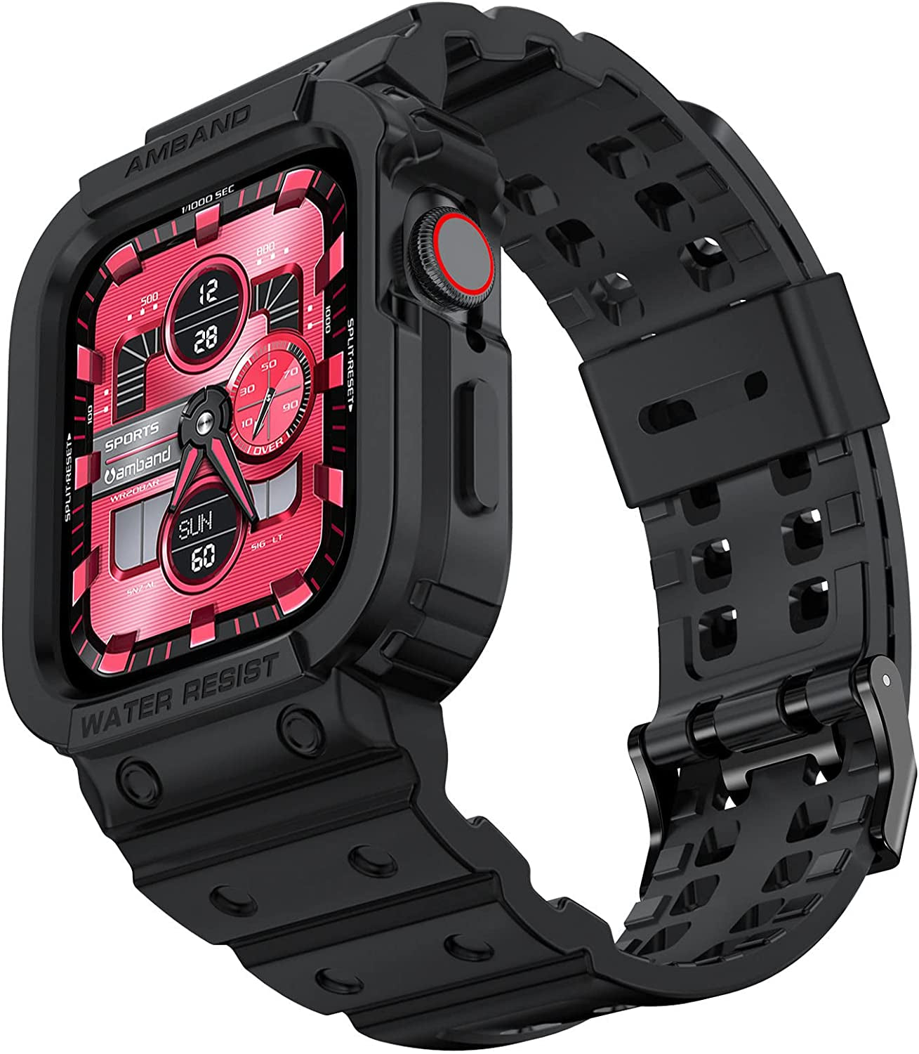 Amband Compatible for Apple Watch Band 45Mm 44Mm 42Mm with Bumper Case, Rugged Men Bands for Apple Watch SE and Iwatch Series 7 6 5 4 3 2 1, Sport Military Protective Cases Drop-Proof, Matte Black  amBand   