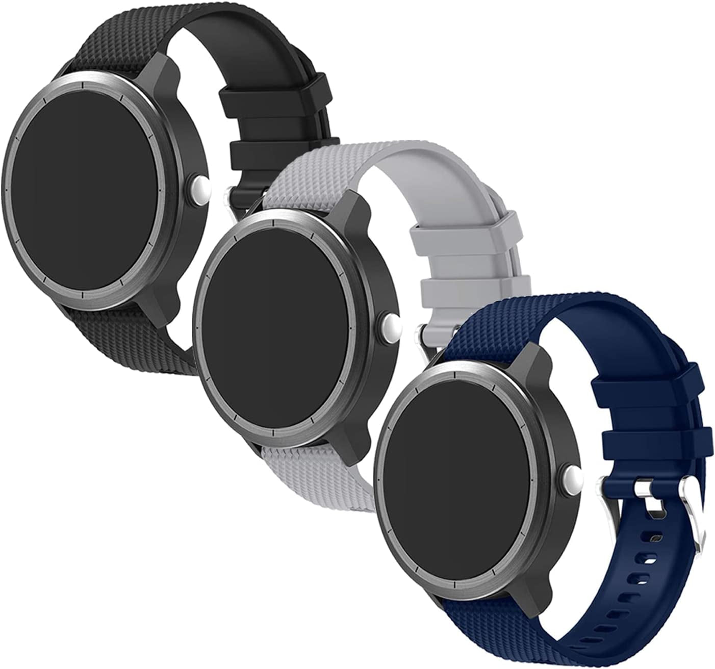 Anrir Vivoactive 3 Watch Band, 20Mm Silicone Bands for Garmin Vivoactive 3/Forerunner 645 Music/Samsung Galaxy 42Mm/Galaxy Watch 3 41Mm/Galaxy Watch Active 2 40Mm/44Mm-Black  BIGTANG Black+Grey+Midnight Blue  