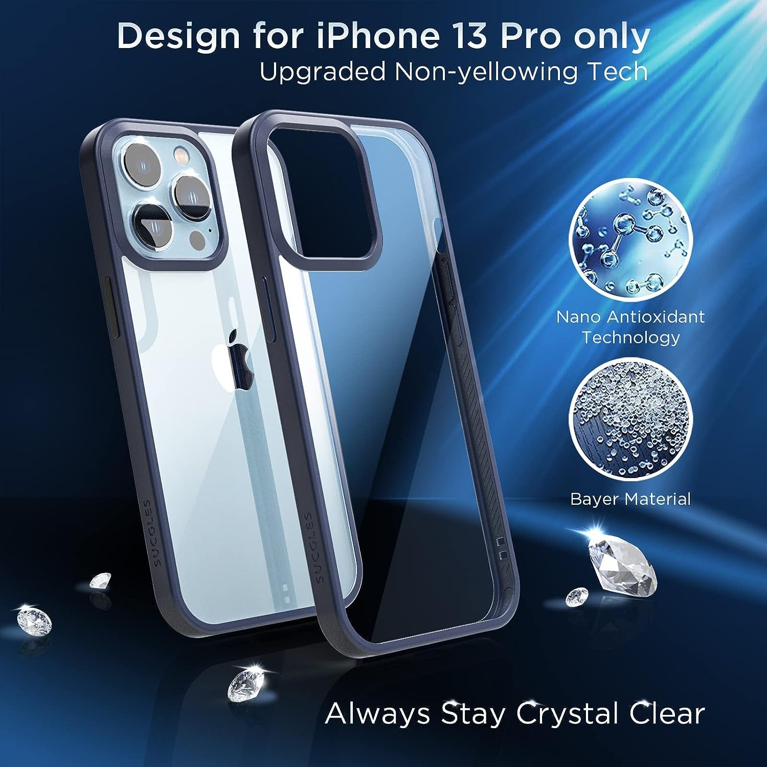 [2023 New] for Iphone 13 Pro Case Clear, [Non-Yellowing] [Military Drop Protection] Shockproof Bumper Slim Fit Phone Case Thin Cover for Apple 13Pro (6.1 In, Clear-Navy Blue)  Gotrays Gavin LLC   
