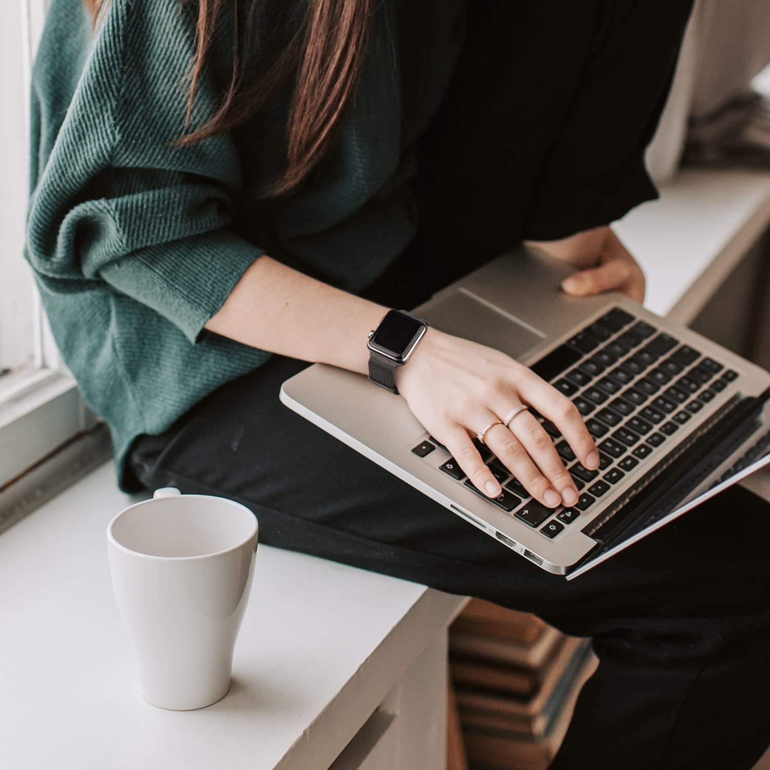 [2 PACK] Metal Stainless Steel Bands Compatible with Apple Watch Bands Series 8 7 6 5 4 3 2 1 SE 41Mm 40Mm 38Mm 42Mm 44Mm 45Mm, Mesh Loop Magnetic Milanese Strap for Iwatch Bands Women Men  Amzpas   