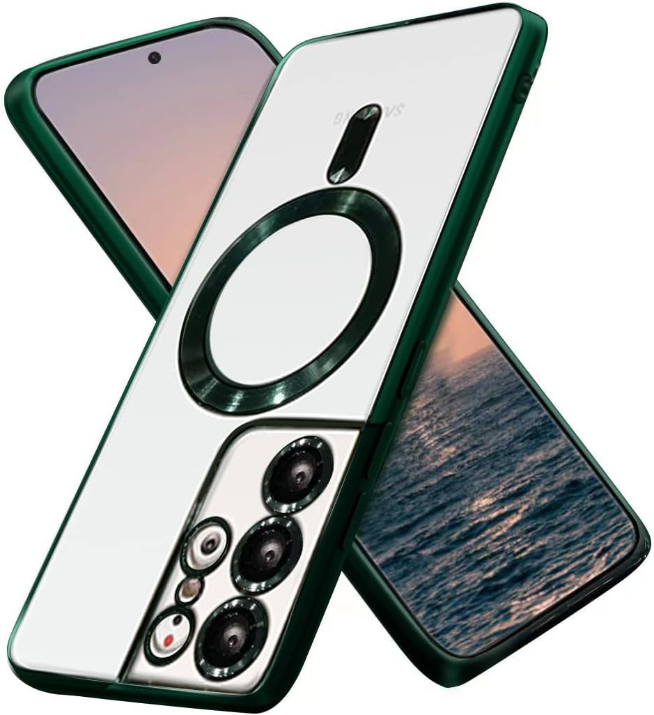 Luhuanx Magnetic Case for Samsung S21 Ultra 5G, Designed for Samsung Galaxy S21 Ultra Cases with Full Coverage Lens,Wireless Chager, Screen & Camera Protection (Crystal Black)  Luhuanx Crystal Green  