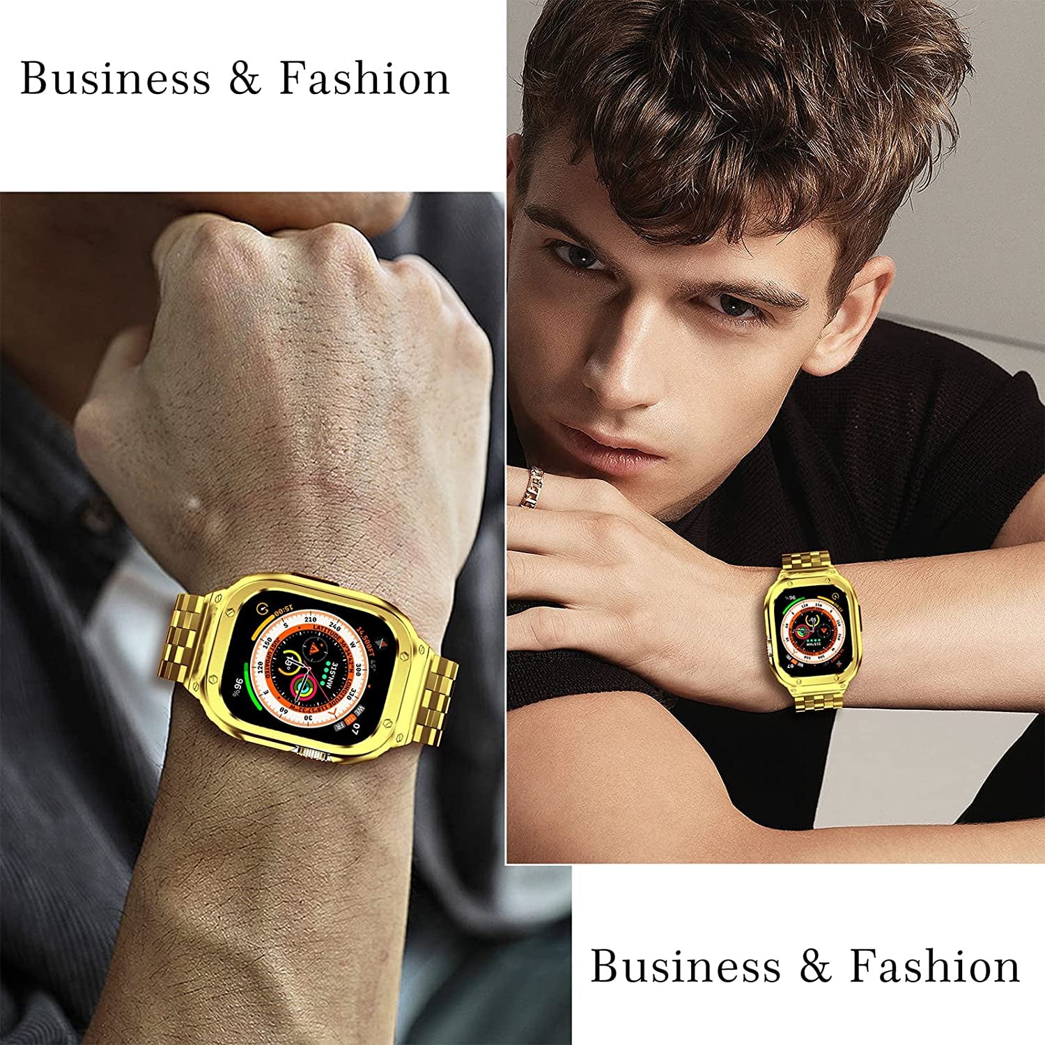 Amznew Apple Watch Bands Compatible for Iwatch Series Ultra (49Mm) 8/7(45Mm/41Mm), 6/5/4/Se(44Mm/40Mm) 3/2/1(42Mm/38Mm), Stainless Steel Iwatch Bands with Case and Protective Cover Men  Amznew   