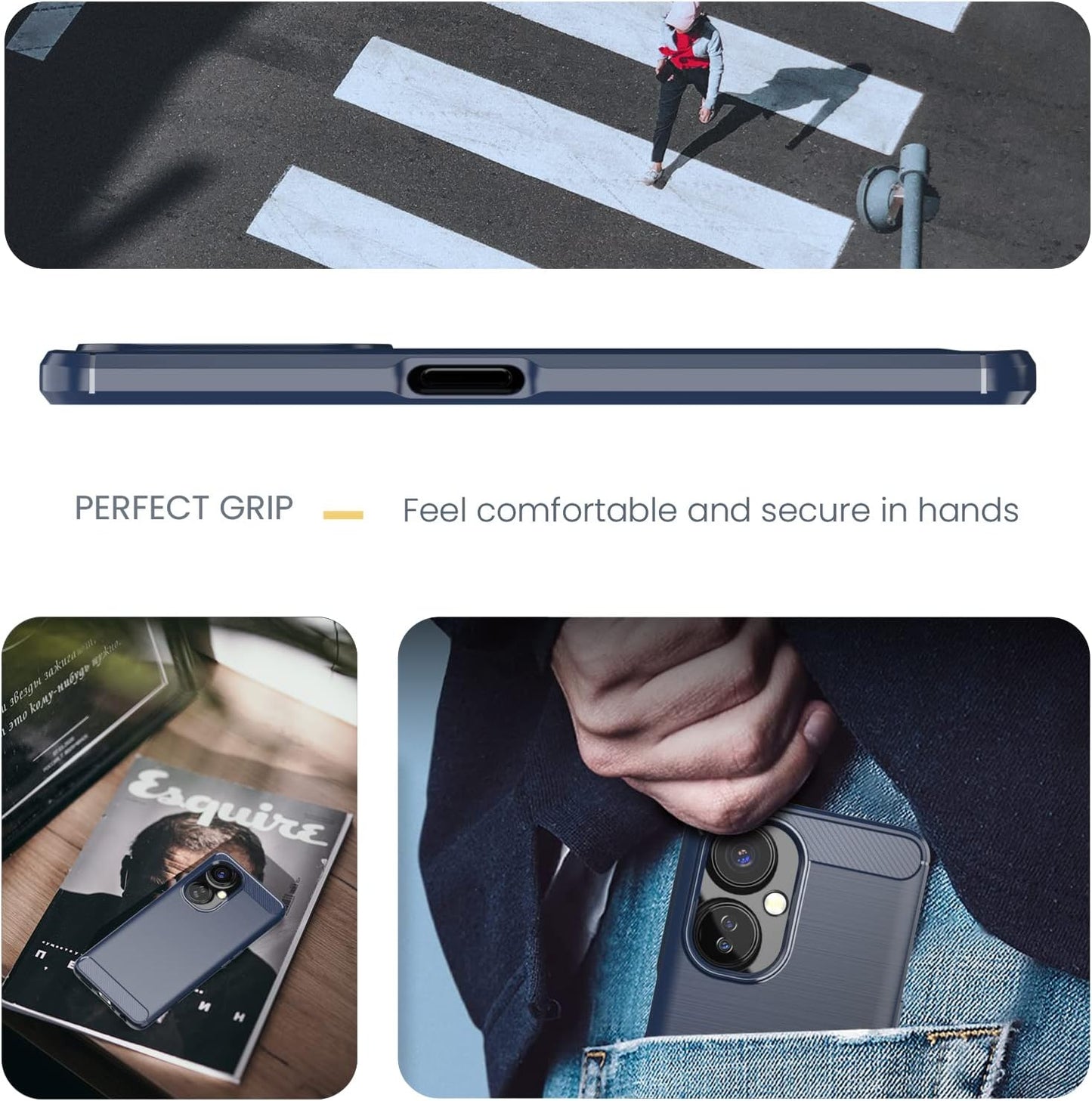 Dretal for Oneplus Nord N30 5G Case with Tempered Glass Screen Protector, Shock-Absorption Brushed Flexible Soft TPU Carbon Fiber Protective Cover for Oneplus Nord N30 5G (Ls-Navy)  Dretal   