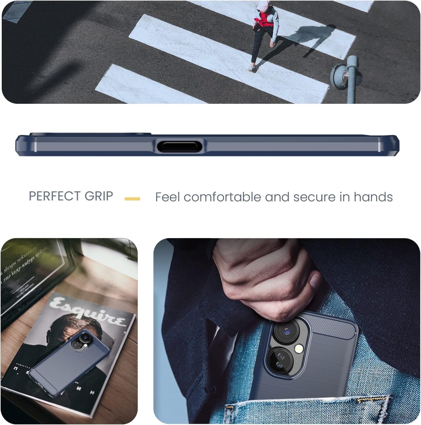 Dretal for Oneplus Nord N30 5G Case with Tempered Glass Screen Protector, Shock-Absorption Brushed Flexible Soft TPU Carbon Fiber Protective Cover for Oneplus Nord N30 5G (Ls-Navy)  Dretal   