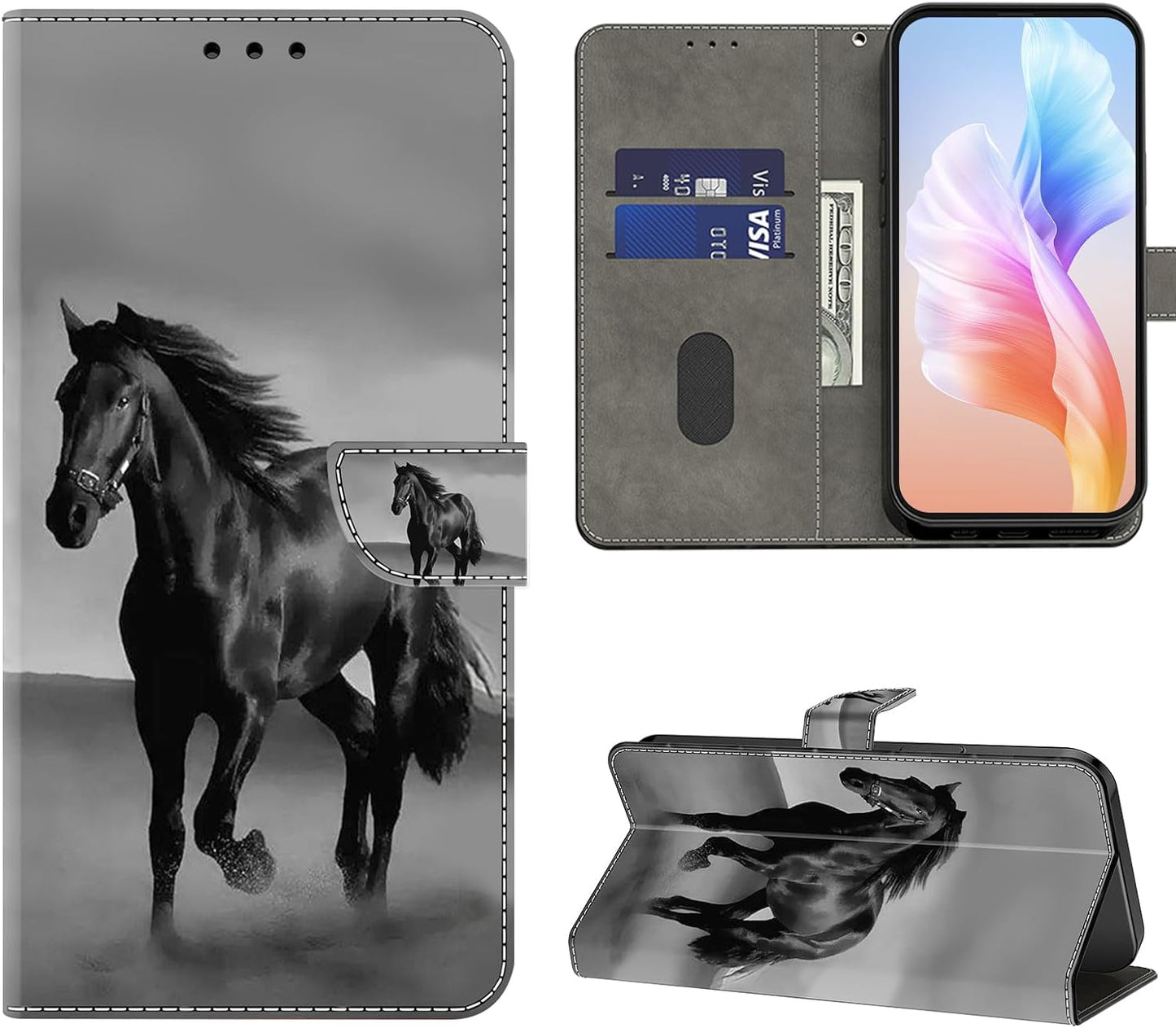 VODEFOX Case for LG G7 Thinq/Lg G7, PU Leather Wallet Case for LG G7 Thinq/Lg G7 6.1", Cute 3D Cartoon Design Card Slot Magnetic Closure Stand Protective Cover for Women - Golden Butterfly  VODEFOX Dark Horse Lg G7 Thinq 