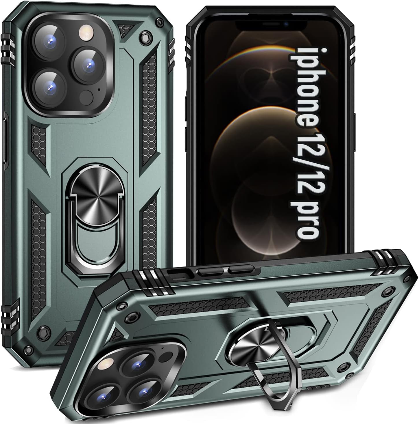 ZOEII for Iphone 12/12 Pro Case 6.1 Inch,With Camera Cover & Kickstand,Shockproof Drop Protection,Case for Iphone 12/12 Pro Case Red  ZOEII Green Grey Iphone 12/12 Pro (6.1) Inch 