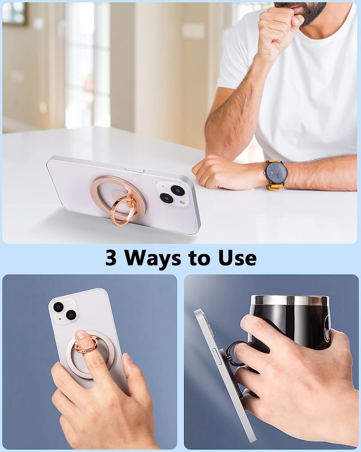 Magnetic Phone Grip (Maggo) Removable Phone Holder Stand Adjustable Finger Ring Grip Compatible with Magsafe for All Smartphone/Case (Rose Gold)  Shenzhen Debao Keji Youxian Gongsi   