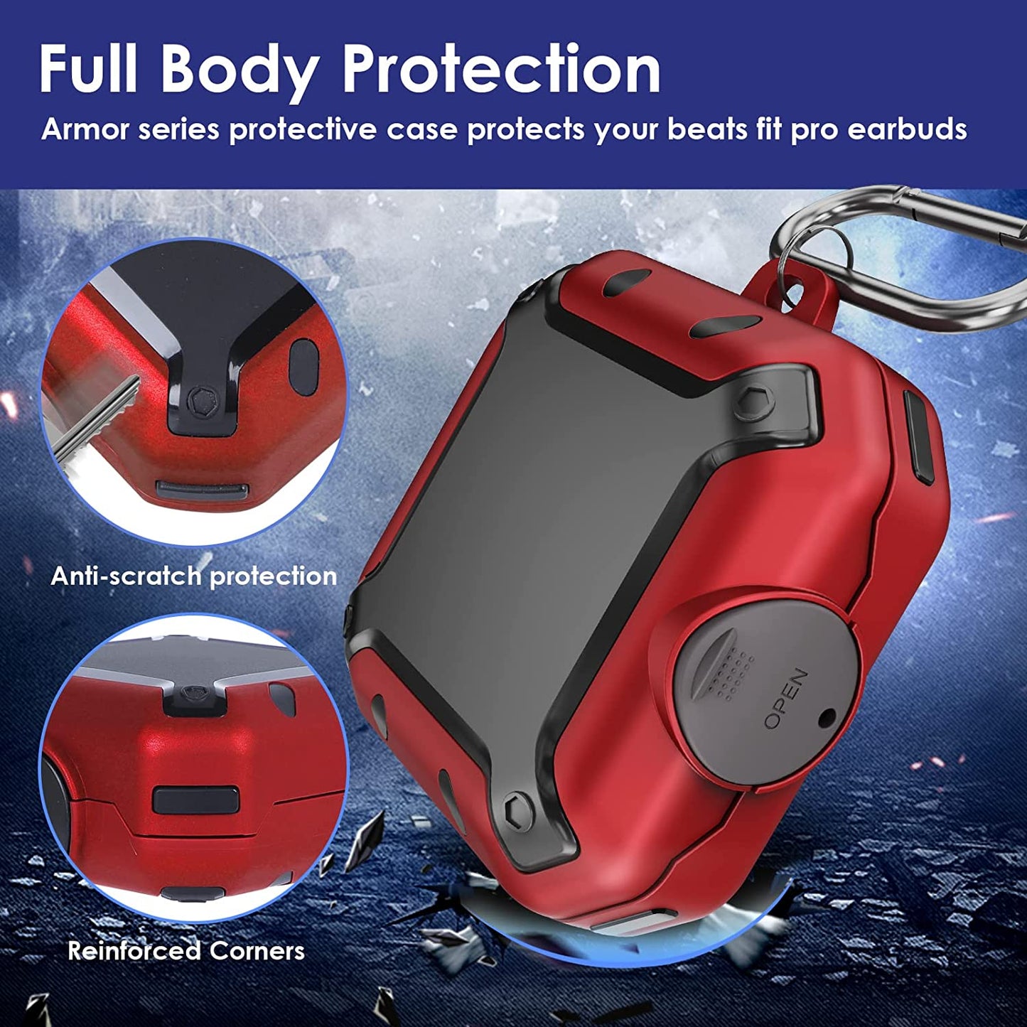 NUOMIJIO Case for Beats Fit Pro 2021 with Secure Lock Full Body Shock-Absorbing Anti-Scratch Hard Shell Protective Cover Compatible with Beats Fit Pro with Keychain (Red)  NUOMIJIO   