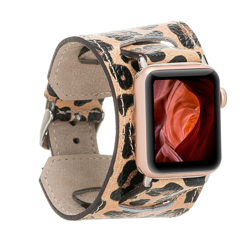 HARDISTON Cuff Watch Band Compatible with Apple 44Mm for Men & Women, Handmade Genuine Leather, Compatible with Iwatch Series 7 6 5 4 3 2 1 SE, Wrist Bracelet Arm Band, Medium/Band-Russet  HARDISTON Band-Leopard iWatch-45mm / Band-Medium 