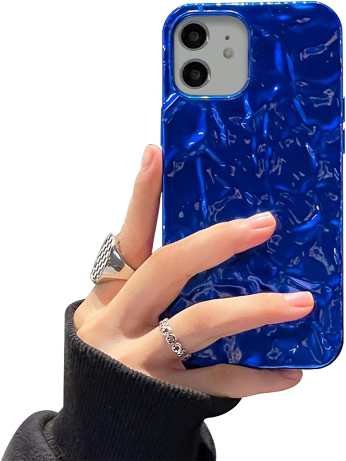 Yebowe Compatible with Iphone 11 Case, Cute 3D Tin Foil Pleated Luxury Phone Cover for Women Girls Cool Bling Designer Soft Silicone Case for Iphone 11, Rose Gold  Yebowe Blue Iphone 11 