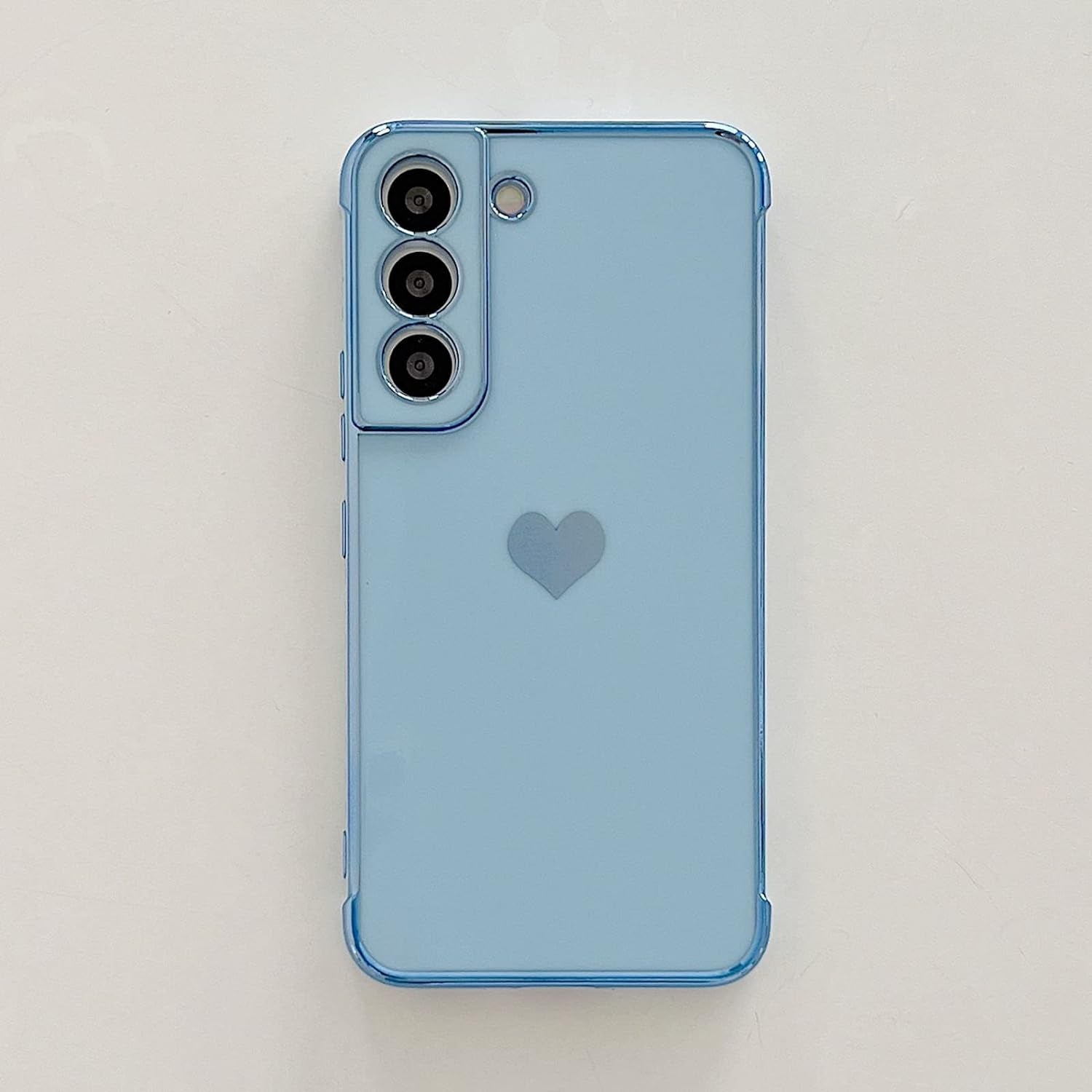 Phylla Design for Samsung Galaxy S22 Plus/S22+ Phone Case,Cute Love Heart Luxury Gold Plating Edge Case for Women Men Camera Protection Shockproof Bumper with Side Small Heart Pattern (Blue)  phylla\1   