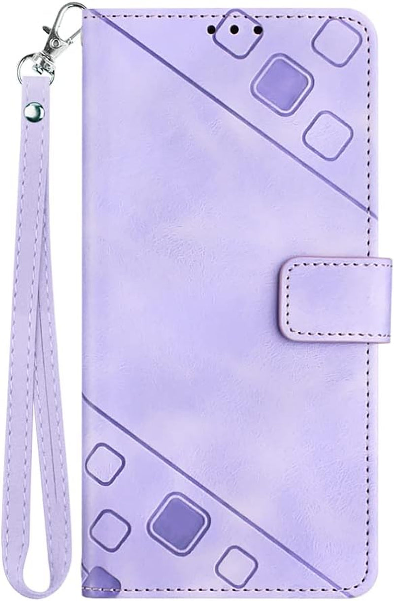 NVWA Compatible with Sony Xperia 1 V Case Wallet with Credit Card Slots Kickstand Wrist Strap and Long Lanyard Blue Leather Crossbody Protective Cover with Embossed Design  NVWA Purple With Leather Wrist Strap Galaxy A34 