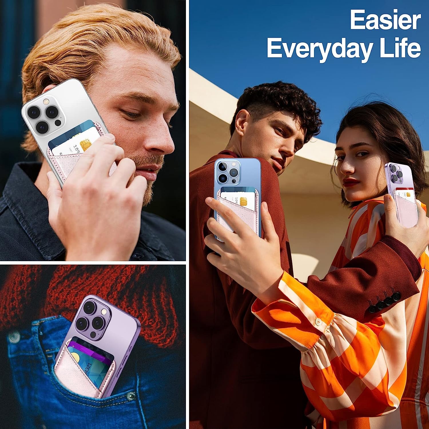 Miroddi Magnetic Card Wallet Holder with Magsafe for Back of Iphone 14/13/12 Series, Magsafe Wallet, Magsafe Leather Wallet, Independent Card Slot, Invisible Ultra-Thin, 3.85"X2.67"X0.12", [Pink]  Miroddi   