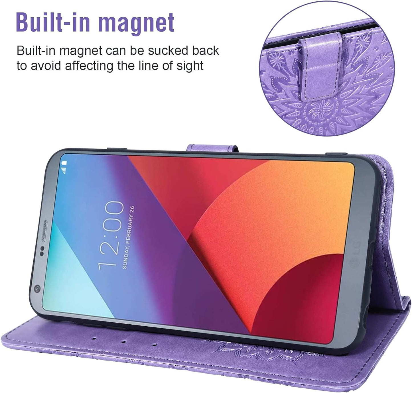 Phone Case for LG G6 Wallet Cases with Tempered Glass Screen Protector and Leather Slim Flip Cover Card Holder Stand Cell Accessories LGG6 Thinq LG6 Thin Q G 6 plus G6+ 6G VS988 H872 Women Purple  Asuwish   