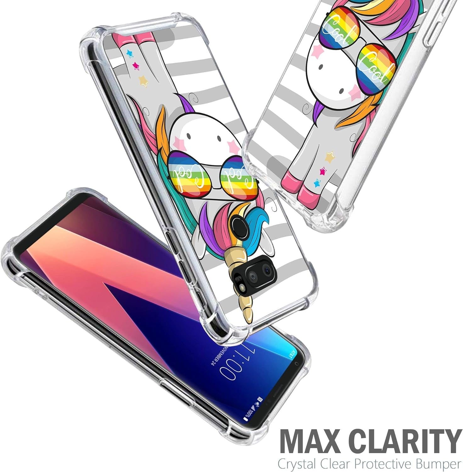 Casesondeck Case Compatible with [LG V30 | LG V30 plus | LG V35 Thinq] LG V30 TPU Case, Slim Transparent Flexible TPU Cover with Bump and Drop Corner Protection (Cool Unicorn)  CasesonDeck   
