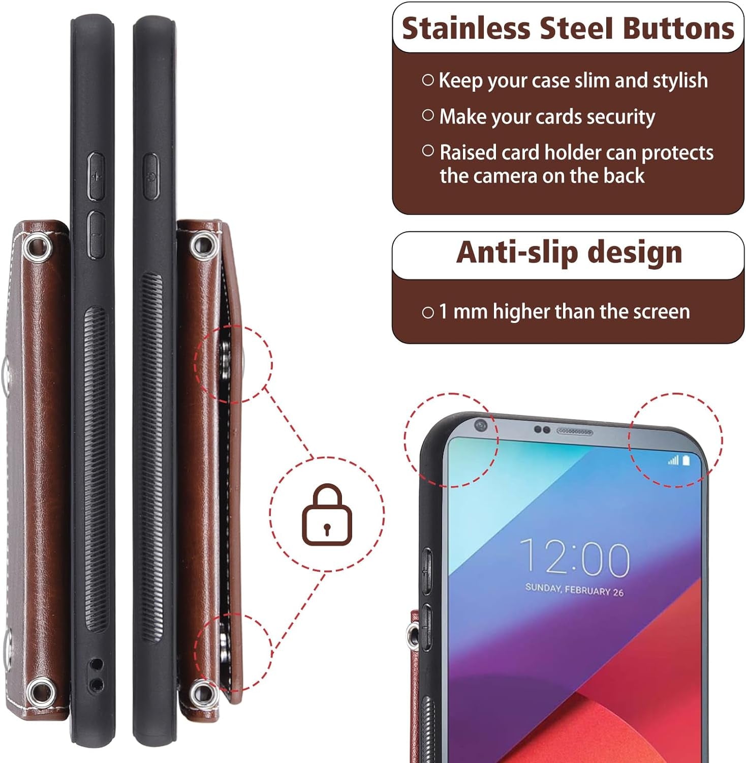 Asuwish Phone Case for LG G6 Wallet Cover with Screen Protector and Credit Card Holder Crossbody Strap Stand Leather Cell Accessories LGG6 Thinq LG6 Thin Q G 6 plus G6+ 6G VS988 H872 Women Girl Brown  Asuwish   