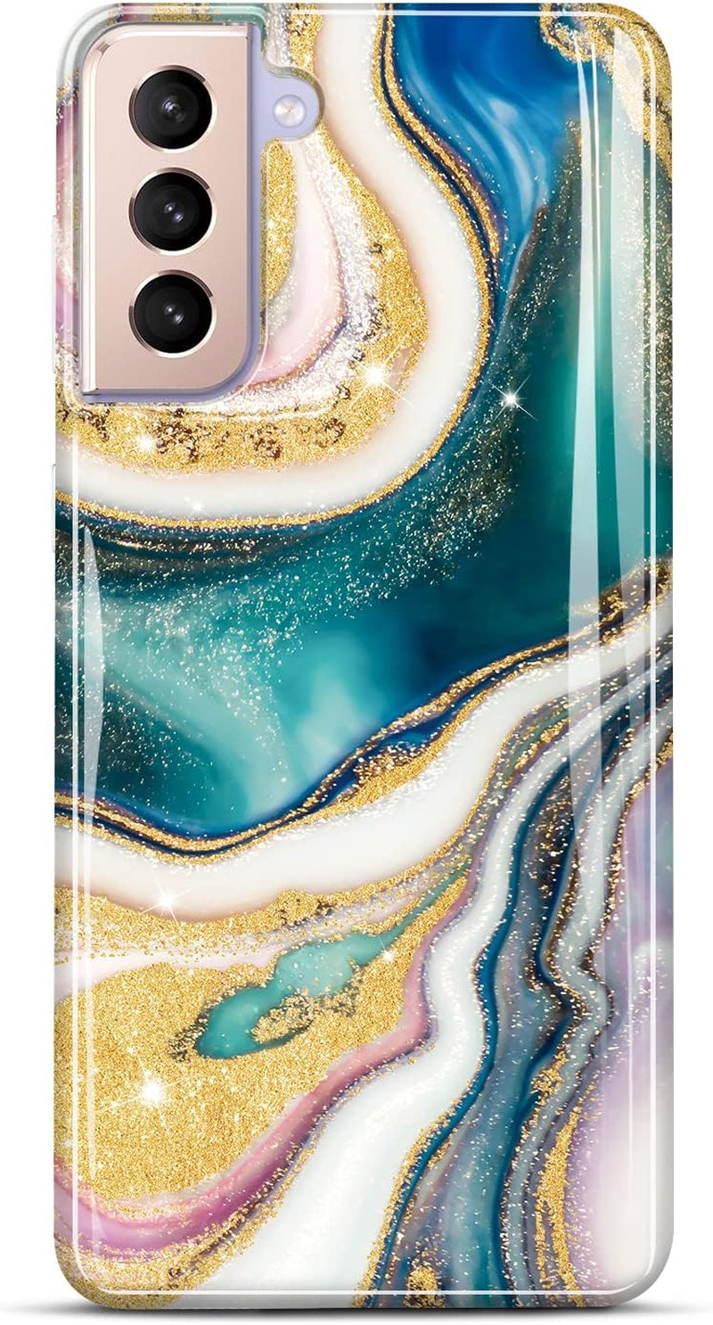 JIAXIUFEN Galaxy S21 Case Gold Sparkle Glitter Marble Slim Shockproof TPU Soft Rubber Silicone Cover Phone Case for Samsung Galaxy S21 5G 6.2 Inch 2021 Blue  JIAXIUFEN Dark Green  