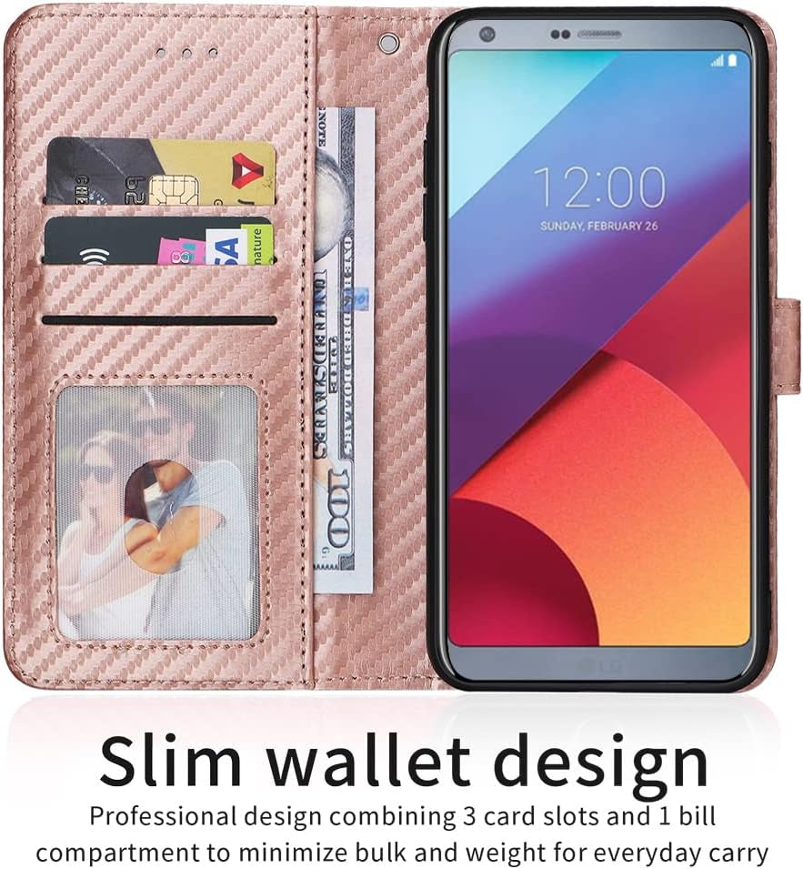 WWAAYSSXA Compatible with LG G6 Wallet Case Wrist Strap Lanyard and Leather Flip Card Holder Stand Cell Accessories Phone Cover for LGG6 Thinq LG6 Thin Q G 6 plus G6+ 6G VS988 H872 Women Men Rose Gold  WWAAYSSXA   