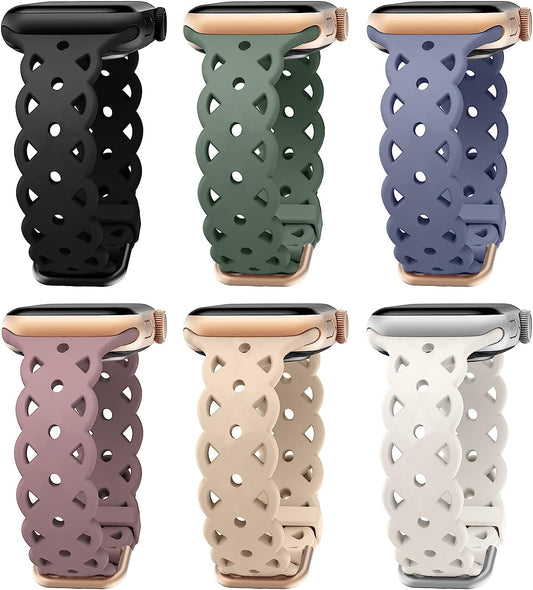 6-Pack Lace Silicone Bands Compatible for Apple Watch Bands 38Mm 40Mm 41Mm 42Mm 44Mm 45Mm 49Mm Women, Slim Breathable Sport Band Straps Wristband for Iwatch Series 8/7/6/5/4/3/2/1/Se/Ultra  Pizooprs   