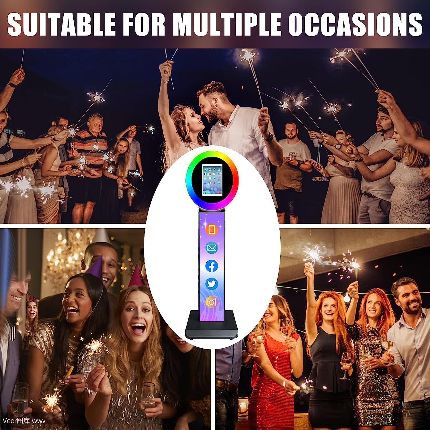 NETSOLAR Portable Photo Booth for 10.2'' Ipad Stand Shell Metal Selfie Photobooth Machine with Adjustable RGB LED Light Ring Free Custom Logo for Parties Wedding Exhibition Rental Business (Black)  NETSOLAR   