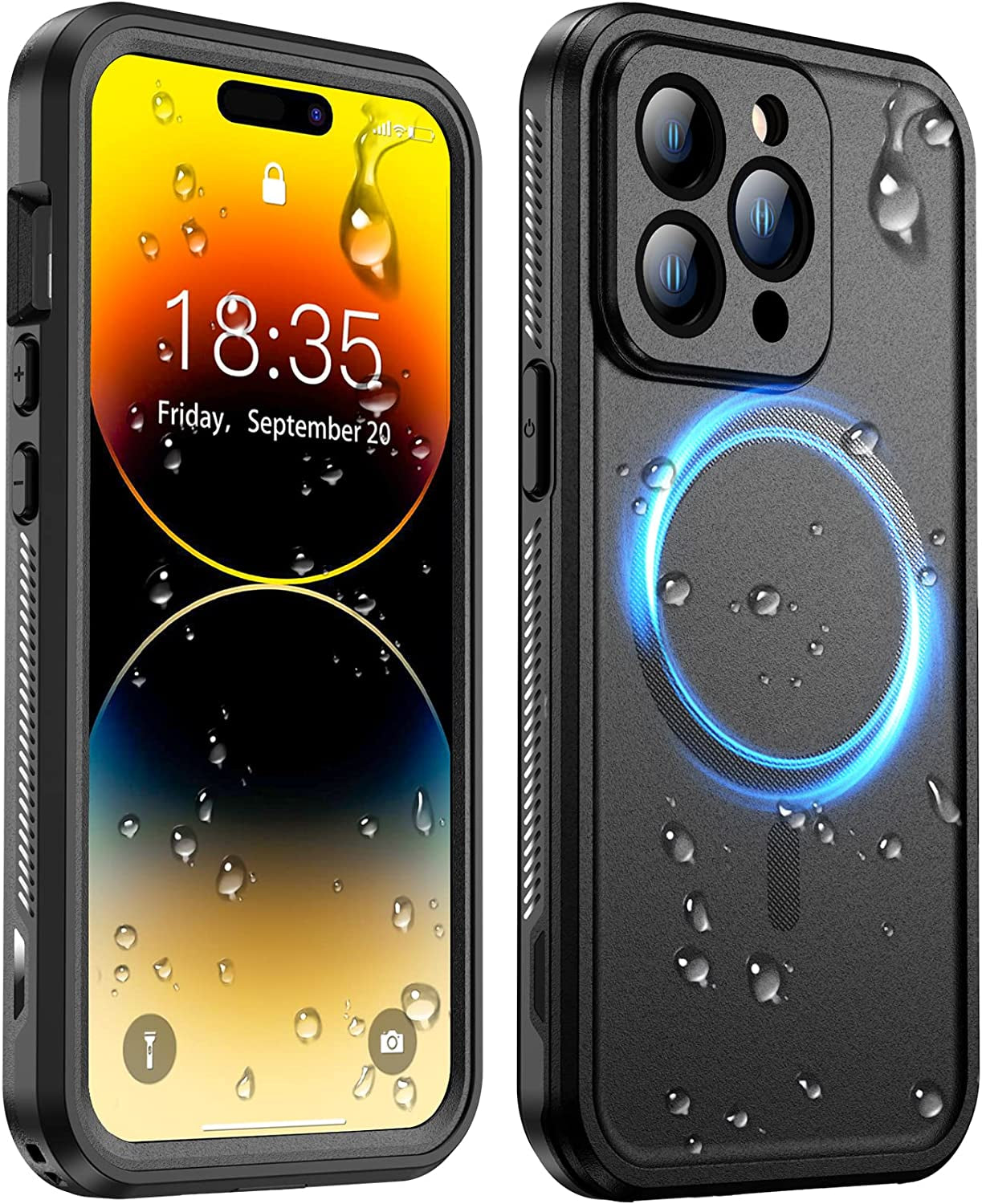 Temdan [Real 360 Magnetic for Iphone 14 Case Waterproof,[Compatible with Magsafe] Built-In Glass Camera Lens & Screen Protection [Military Dropproof][Ip68 Underwater] Shockproof Phone Case  Temdan Black-Mag iPhone 14 Pro 