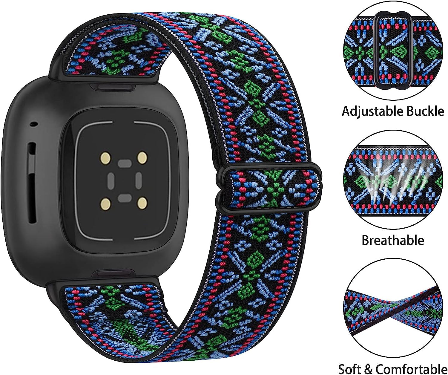 2 Pack Elastic Nylon Bands Compatible with Fitbit Versa 3/Fitbit Sense Women, Adjustable Stretchy Breathable Sport Wristband  YILED   