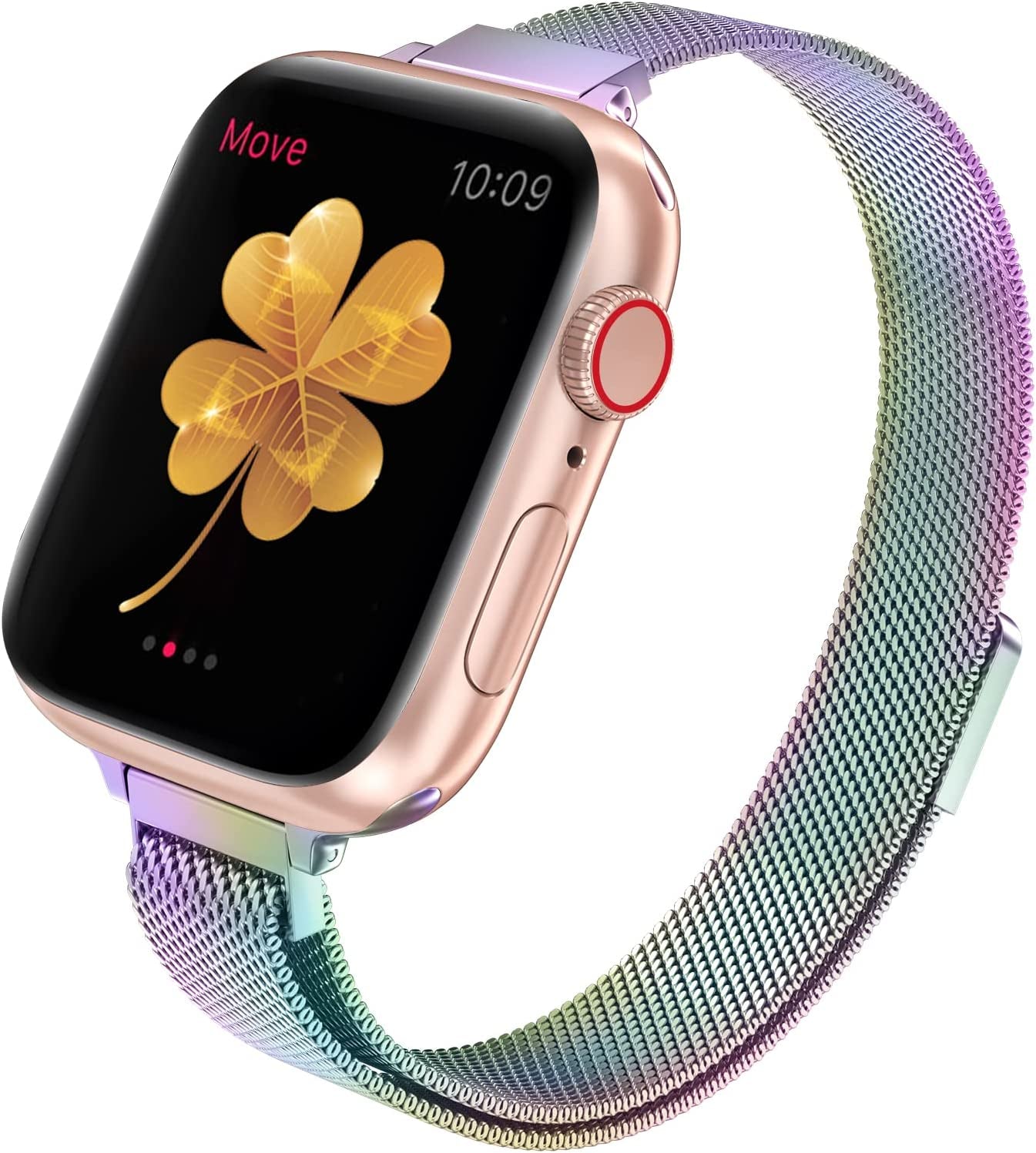 CTYBB for Apple Watch Band Series Ultra SE 8 7 6 5 4 3 2 1 38Mm 40Mm 41Mm 42Mm 44Mm 45Mm 49Mm, Stainless Steel Slim & Thin Mesh Magnetic Clasp Strap Women and Girl Replacement Band for Iwatch  DMORI Rainbow 42mm/44mm/45mm/49mm 