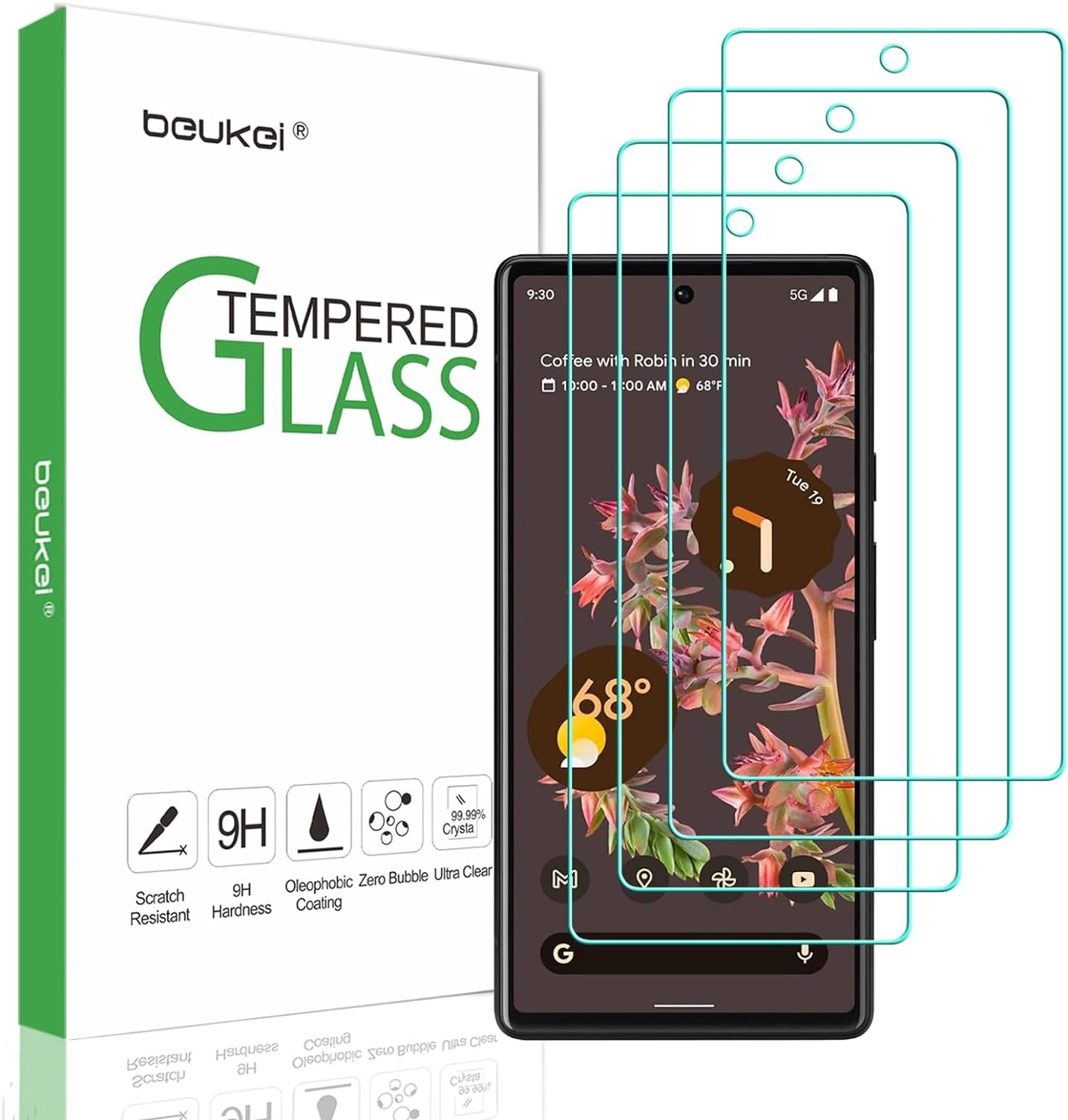Beukei (4 Pack) Compatible for Google Pixel 6 5G / Google Pixel 6 Screen Protector Tempered Glass, Touch Sensitive,Case Friendly, 9H Hardness  Beukei   