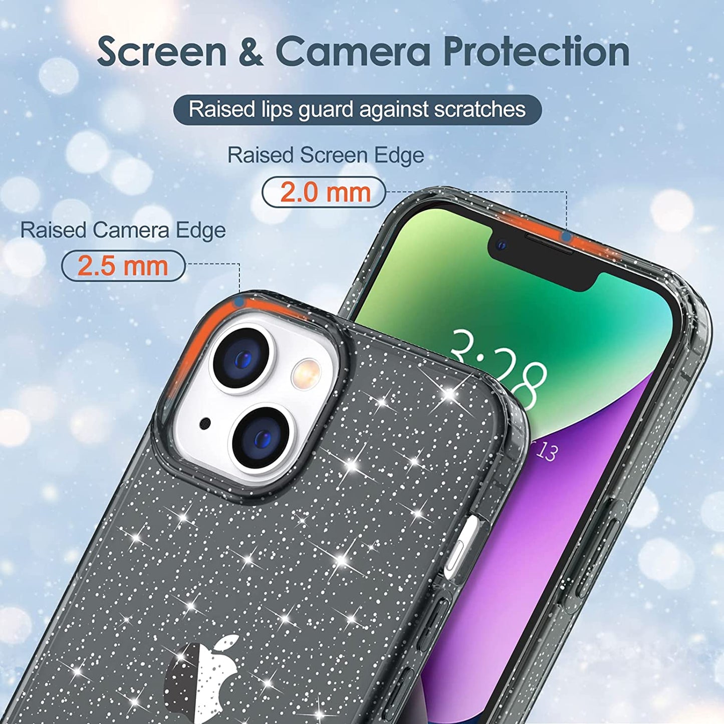 Hython Case for Iphone 14 Case Glitter, Cute Sparkly Clear Glitter Shiny Bling Sparkle Cover, Anti-Scratch Soft TPU Thin Slim Fit Shockproof Protective Phone Cases for Women Girls, Black Glitter  Hython   