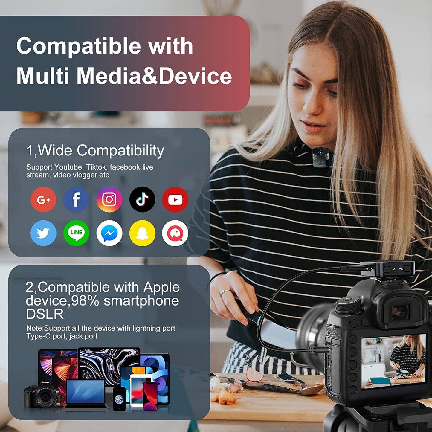 Betim Wireless Microphone, Lavalier Microphones Mini Mic with Transmitter and Receiver Real-Time Monitoring for Vlogging,Podcast,Video,Recording,Phones,Camcorders (One Channel)  BeTIM   