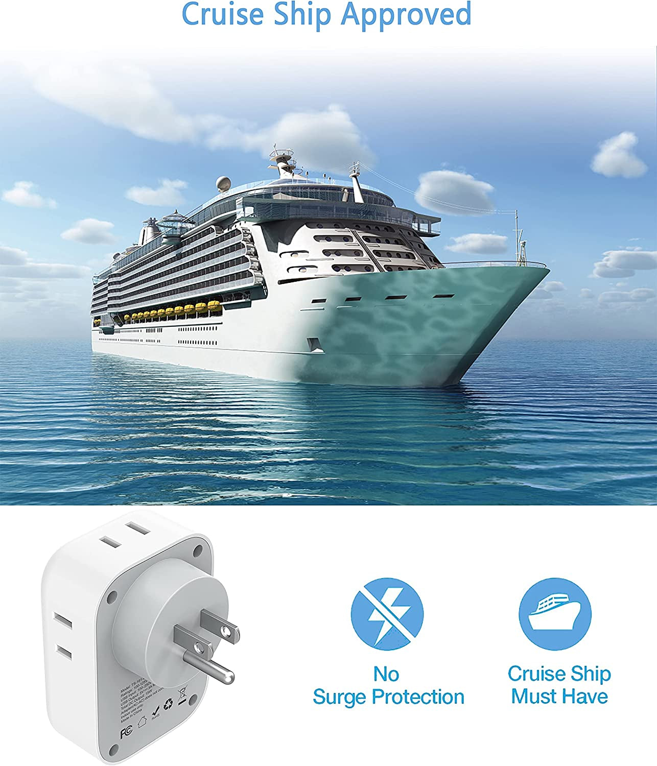 Wall Charger, USB Plug Adapter Outlet Extender, TESSAN 3 USB Ports(1 USB C Port), Multi Charging Station for Cruise, Bathroom, Office, Dorm Essentials  TESSAN   