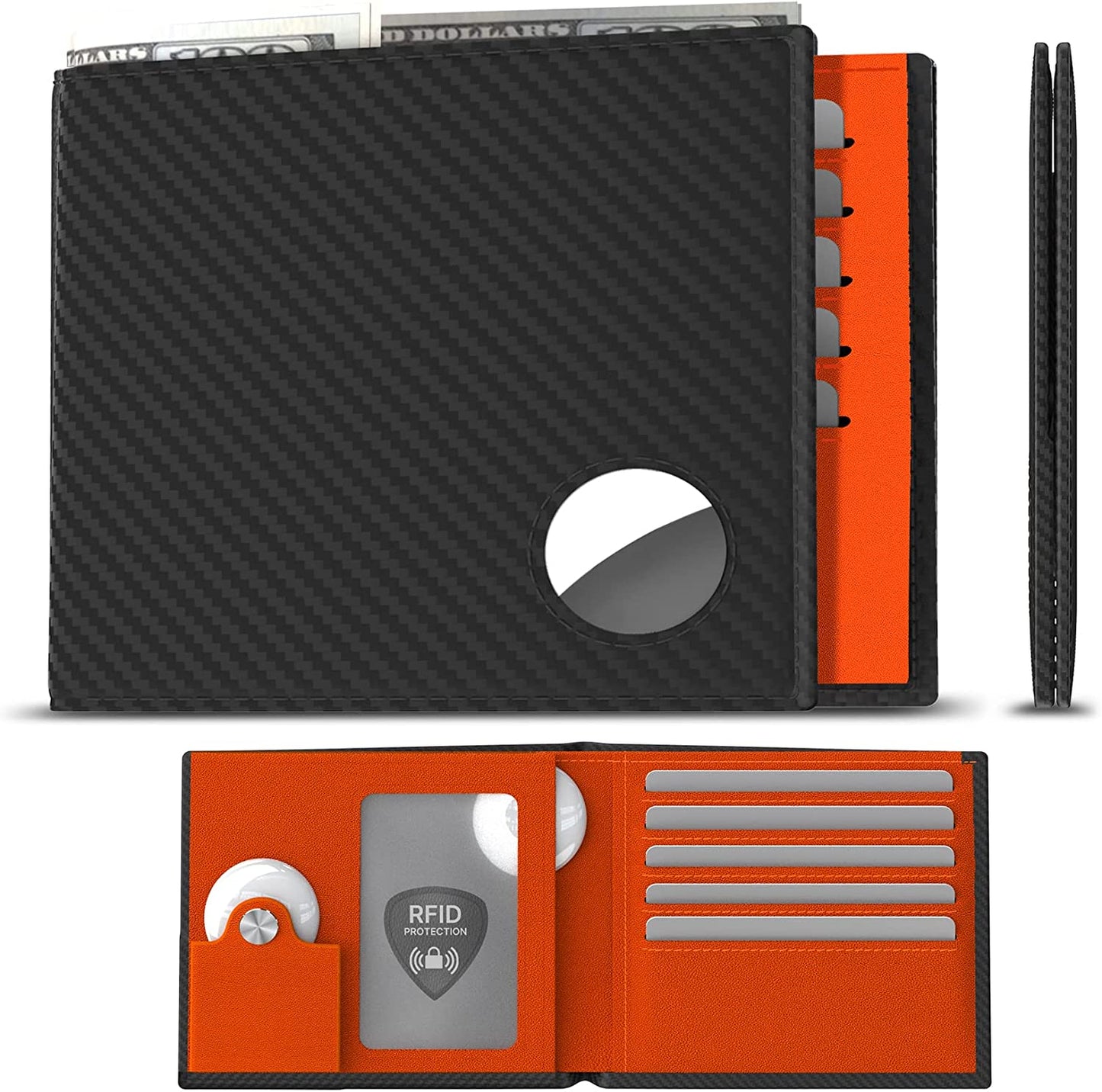 Men'S Leather Wallet with Stealth Pocket for Airtag | Top Grain Leather | Bifold | RFID Blocking | 8-16 Card Capacity | Bill Divider | ID Window | Hidden Pocket Compatible with Apple Air Tag (Black)  typecase   