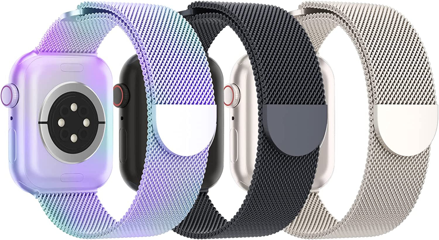 STEEZRD 3 Pack Mesh Metal Bands Compatible with Apple Watch Band 38Mm 40Mm 41Mm 42Mm 44Mm 45Mm 49Mm, Stainless Steel Magnetic Loop Strap Wristband for Iwatch Ultra Series 8/SE/7/6/5/4/3/2/1 Men Women  STEEZRD G-Multicolour/Space Grey/Starlight 42/44/45/49mm 