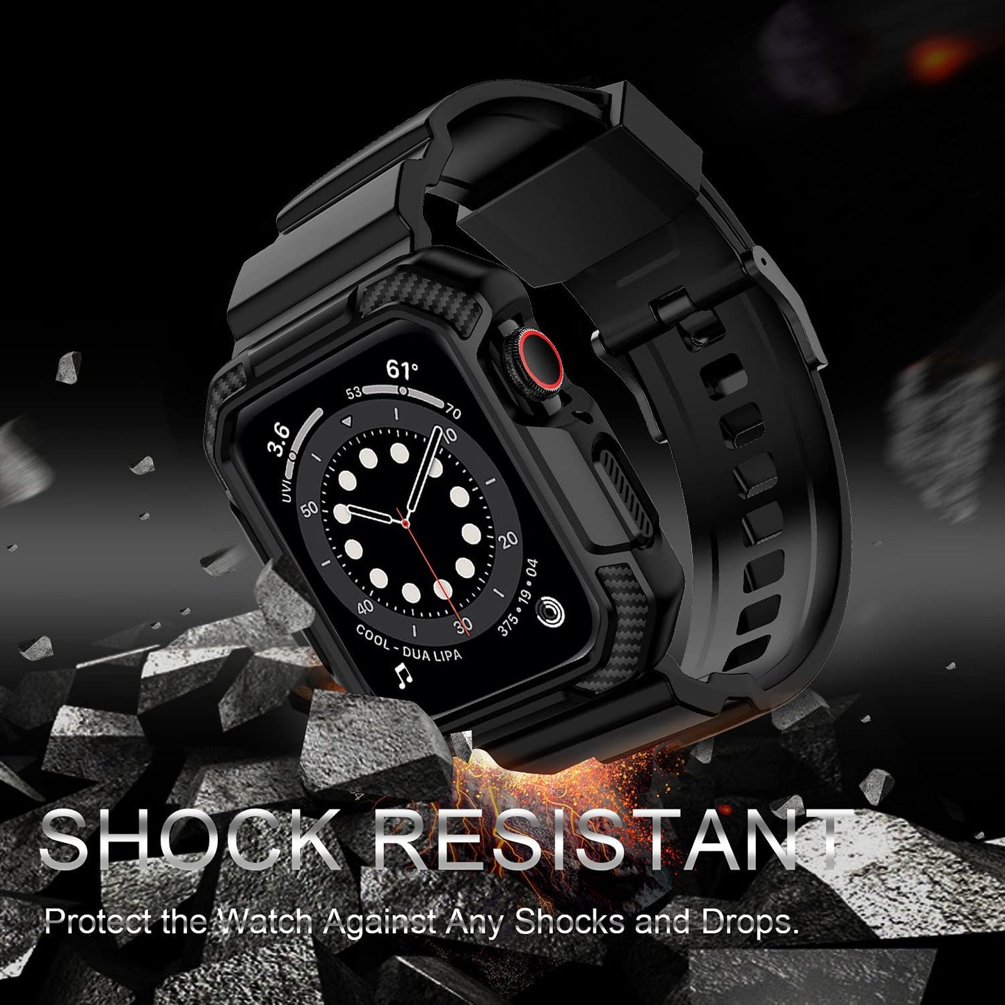 OROBAY Compatible with Apple Watch Band 45Mm 44Mm 42Mm with Case, Shockproof Rugged Band Strap for Iwatch SE SE2 Series 8/7/6/5/4/3/2/1 45Mm 44Mm 42Mm with Bumper Case Cover Men Women, Matte Black  OROBAY   