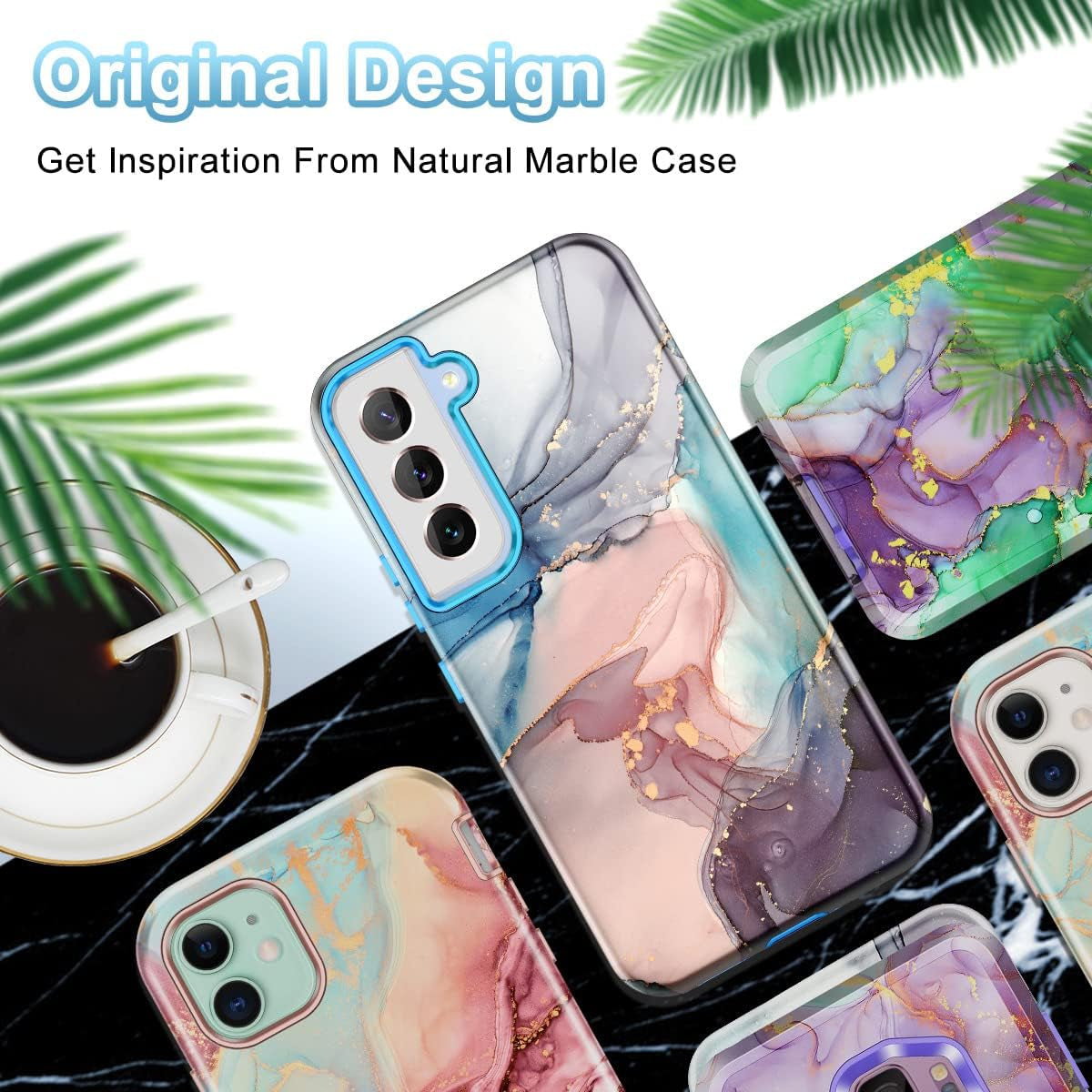 Btscase for Samsung Galaxy S22+/S22 plus 5G Case, Marble Pattern 3 in 1 Heavy Duty Shockproof Full Body Rugged Hard Pc+Soft Silicone Drop Protective Women Girl Covers for S22+/S22 Plus, Blue Gray  Btscase   