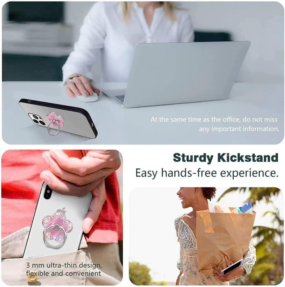 Bling Cute Flower Cell Phone Ring Holder with Bling Crystal Rhinestone 360°Rotation Metal Finger Stand Kickstand Universal Compatible with Iphone Samsung Galaxy LG Google Ipad （Pink）  Walaivgne   