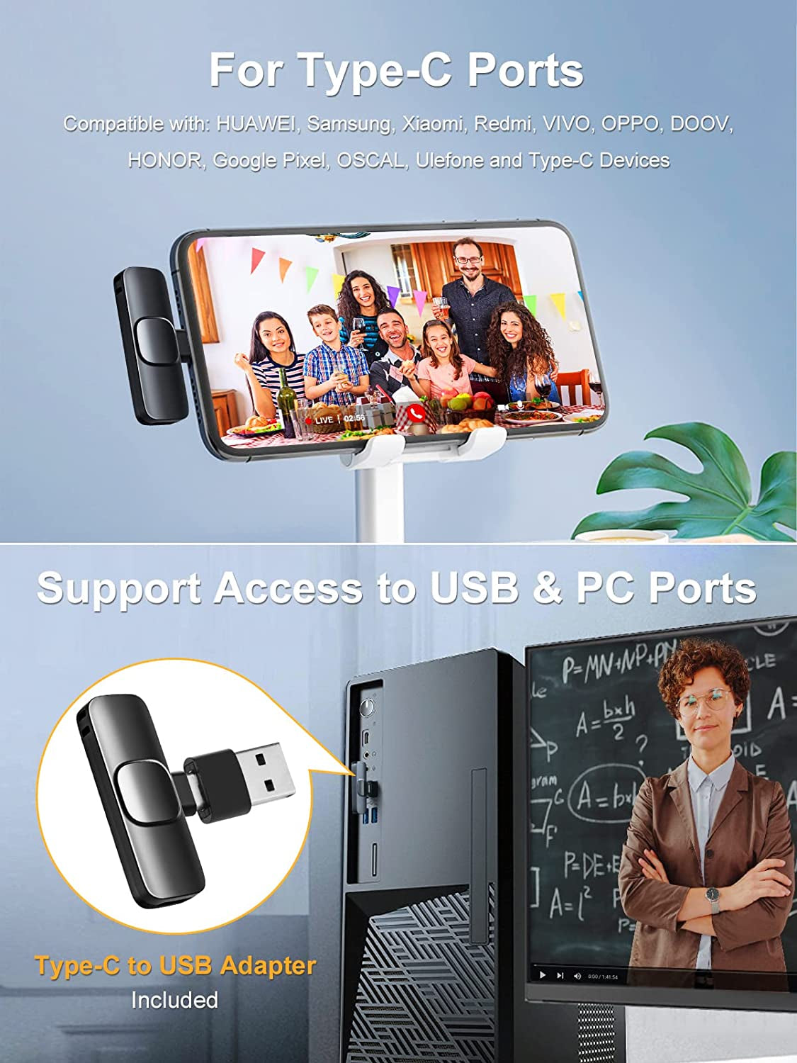 Moman Wireless USB Microphone, CP1(C) 2.4Ghz Wireless Lavalier Microphone & 1 Transmitter and 1 Receiver for Smartphones, Tablets, Laptops (Type-C)  Moman   