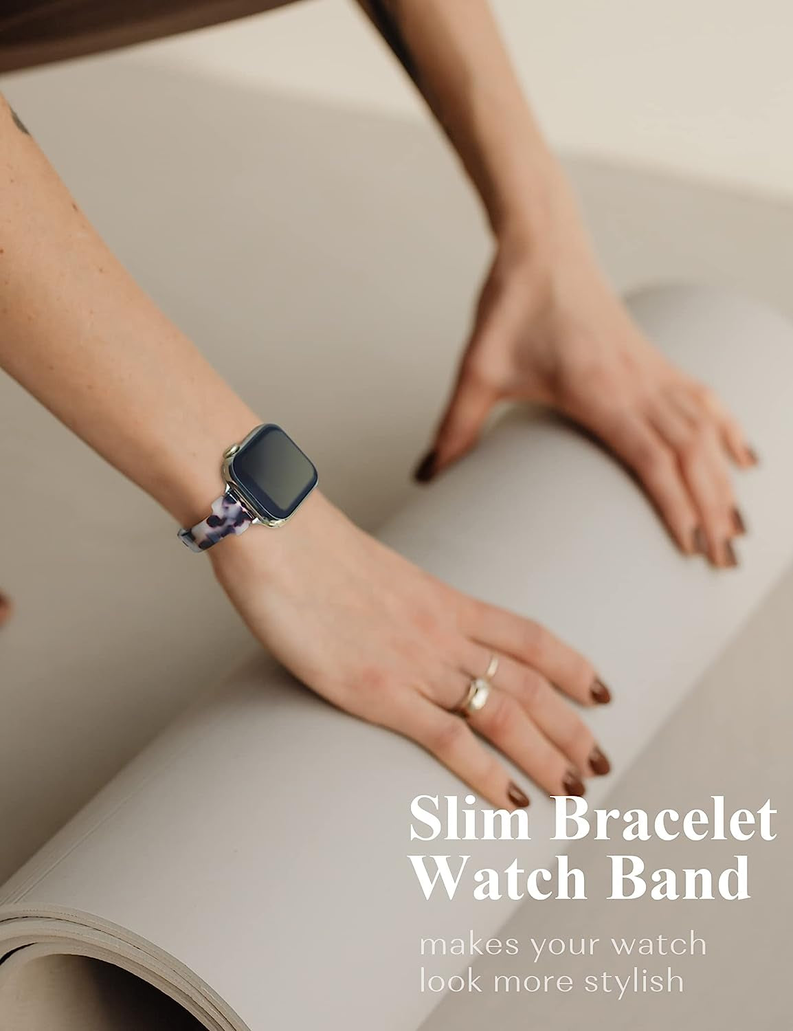 Slim Tortoise Watch Band Compatible with Apple Watch 38/40/41/42/44/45/49Mm, Resin Watch Bracelet Band for Iwatch Series Ultra/Se/8/7/6/5/4/3/2/1, Thin Watch Strap for Women  Unilily   