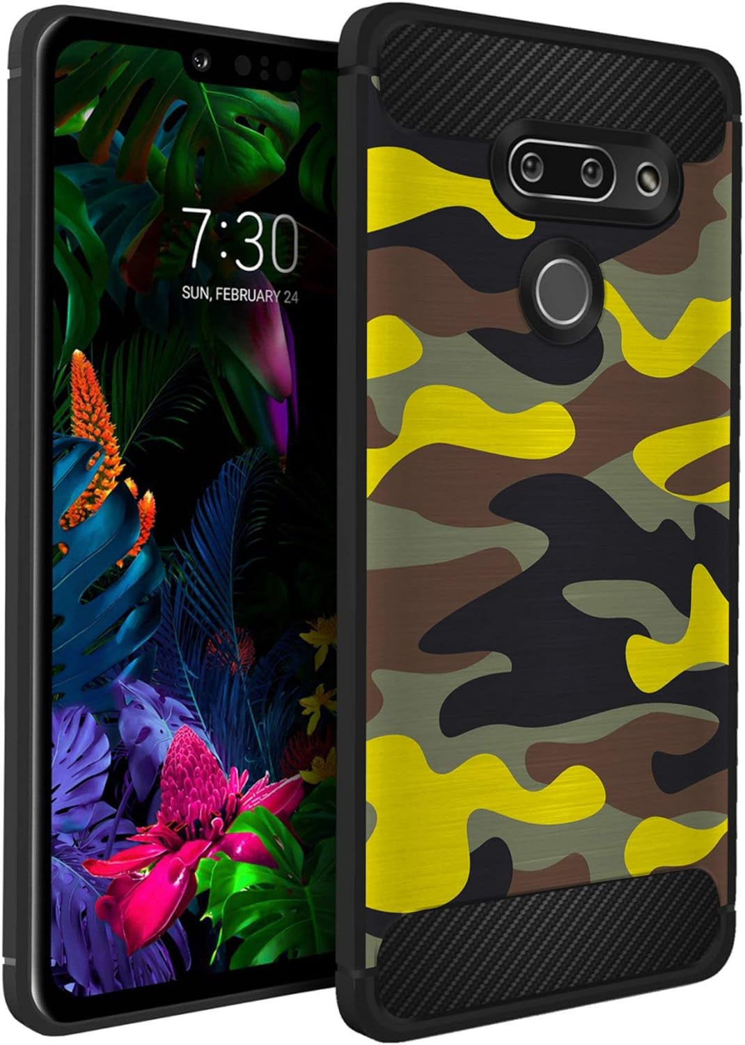 Casesondeck Case Compatible with LG G8 Thinq/Lg G8 -Flexible and Durable Shock Absorption with Carbon Fiber Accents and Designs (Deer Skull)  CasesonDeck Green Yellow Camo  
