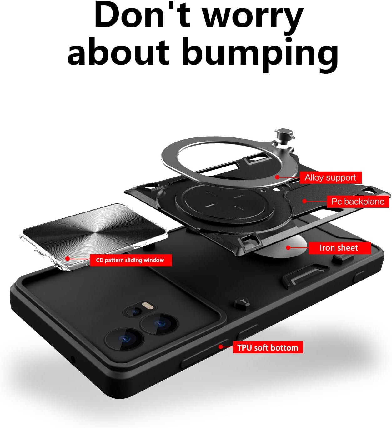 Xbs-Better Hybrid Heavy Duty Bumper Cover with Slide Camera Lens Cover with Built-In 360° Flexible Rotate Holder Magnetic Plate Kickstand Case for Motorola Edge 30 Fusion/S30 Pro-Red  XBS-Better   