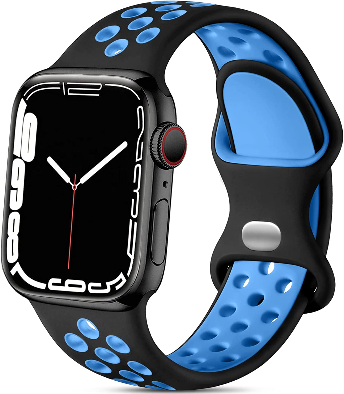 Lerobo Sport Band Compatible with Apple Watch Band 38Mm 40Mm 41Mm 45Mm 44Mm 42Mm for Women Men,Soft Silicone Sport Breathable Wristband Replacement Strap Compatible for Iwatch SE Series 7 6 5 4 3 2 1  PJStore-US Black/Blue 38mm/40mm/41mm S/M 