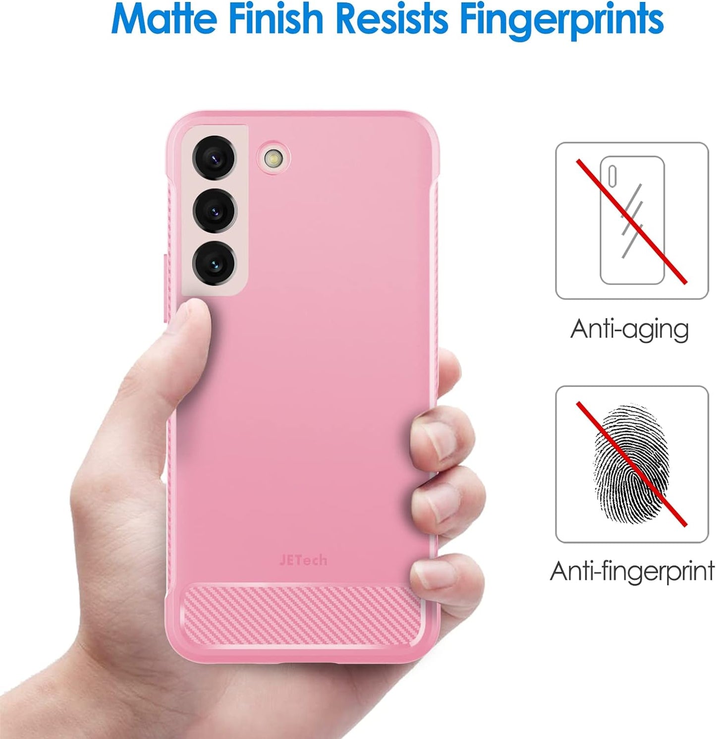 Jetech Slim Fit Case for Samsung Galaxy S22 5G 6.1-Inch, Thin Phone Cover with Shock-Absorption and Carbon Fiber Design (Pink)  JETech   